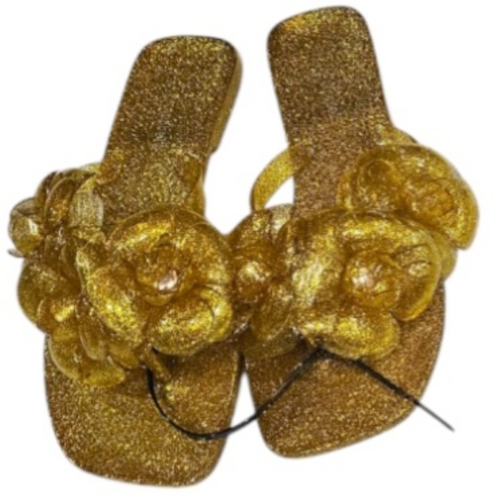 JEFFREY CAMPBELL Fleuris JellyFlip Flop In Gold Glitter SZ-8 NWT - Picture 3 of 9